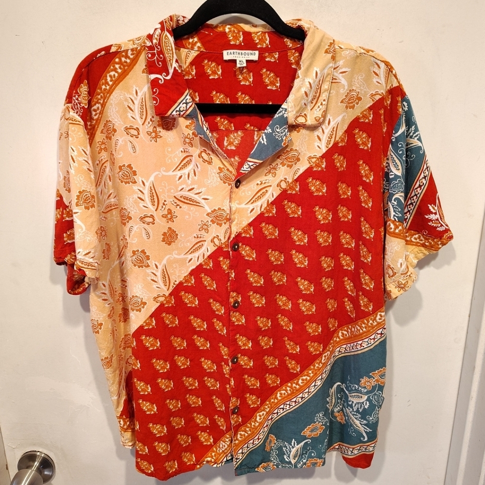 Earthbound Trading Women's Colorful Multi Print Button Down Shirt XL Hippie Boho